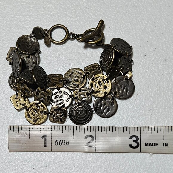 Handcrafted Antique Bronze Charm Bracelet Tribal Patterns Statement Jewelry - Picture 5 of 5